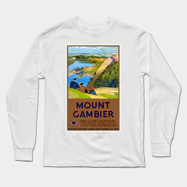 Vintage Travel Poster Mount Gambier Australia Long Sleeve T-Shirt by vintagetreasure